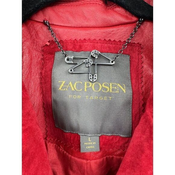 Zac Posen Target Leather Suede Moto Jacket Red Woman’s Bomber Size large - Picture 2 of 10